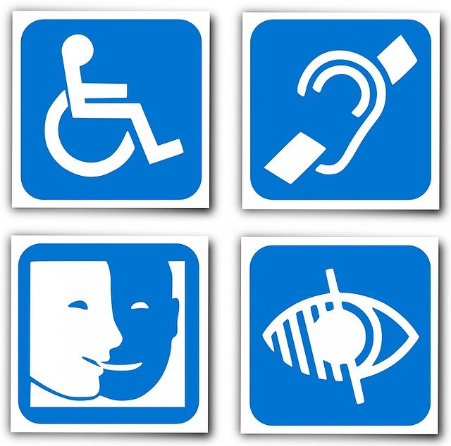 Représentation des logos de handicap - mobilité, audition, parole, vision